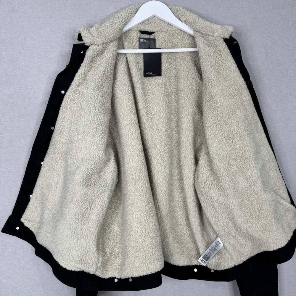 ASOS Womens Jean Jacket 2XL Black Faux Fur Sherpa Lined Denim Trucker Barn Coat - Picture 14 of 16